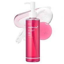 Medicube PDRN Hydrating Gel Cleanser 200ml pump bottle with pink gel texture swatches.