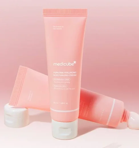PDRN Pink Hyaluronic Moisturising Cream 50 ml Medicube PDRN Pink Collagen Wrapping Mask pink tubes with cream texture for skin elasticity