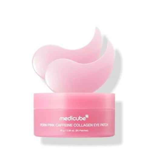 medicube Eye Patch PDRN Caffeine Collagen Medicube PDRN Pink Caffeine Collagen Eye Patch jar with pink eye masks for under-eye care